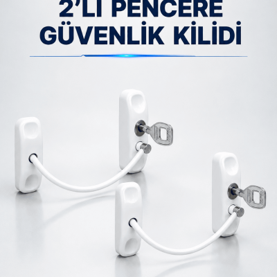 Anahtarlı Pencere Güvenlik Aparatı Beyaz Kablolu Açılma Sınırlayıcı 2’li Set
