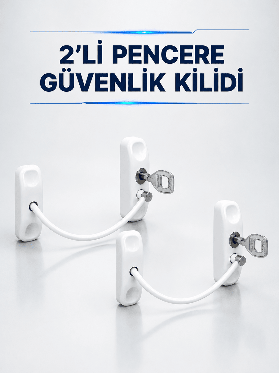 Anahtarlı Pencere Güvenlik Aparatı Beyaz Kablolu Açılma Sınırlayıcı 2’li Set
