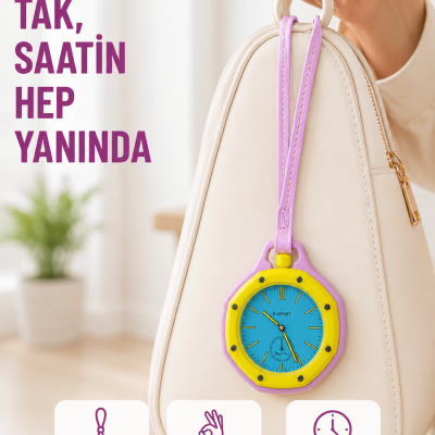Anahtarlık Çanta Charmı Askılı Analog Dekoratif Saat Pembe