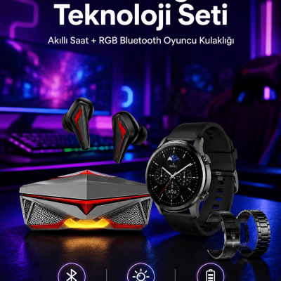 ANC Özellikli Bluetooth Kulaklık ve Amoled Ekran Akıllı Saat Uyku ve Sağlık Takibi Nabız Ölçer
