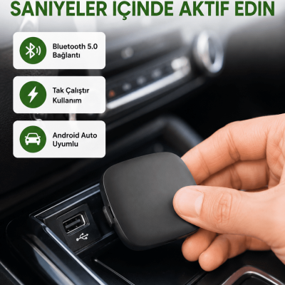 Android Auto Kablosuz Adaptör Bluetooth 5.0 ve 5.8GHz WiFi Destekli Yeni Nesil