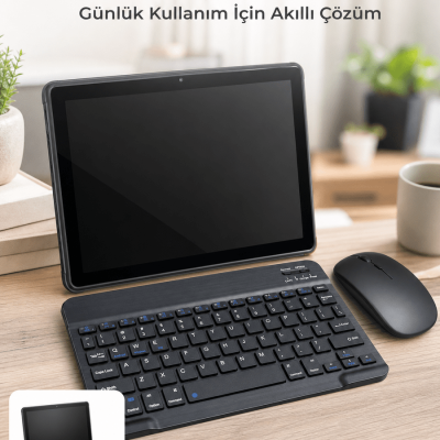 Android Tablet Bluetooth Klavye Mouse Seti SIM Kart Girişi Kablosuz Bağlantı ve Günlük Kullanıma Uygun