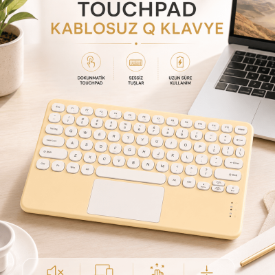 Android ve İOS Uyumlu Bluetooth Klavye Touchpad Slim Kablosuz Wifi Q Klavye