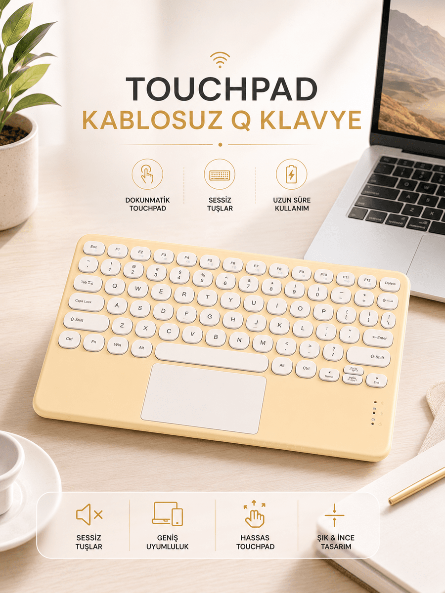 Android ve İOS Uyumlu Bluetooth Klavye Touchpad Slim Kablosuz Wifi Q Klavye
