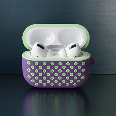 Apple Airpods Pro 2 (2.nesil) Spor Delikli Kılıf - Lila-yeşil