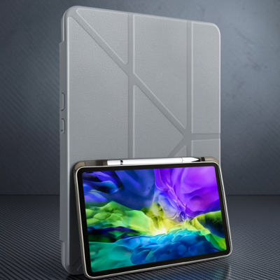 Apple İpad 10.2 (8.nesil) Kılıf Kalemlikli Mars Tablet Kılıfı - Koyu Gri