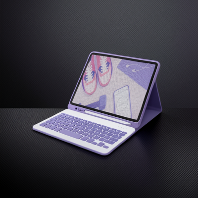 Apple İpad 10.2 (9.nesil) Kılıf Kc01 Smart Klavyeli Tablet Kılıfı - Derin Mor