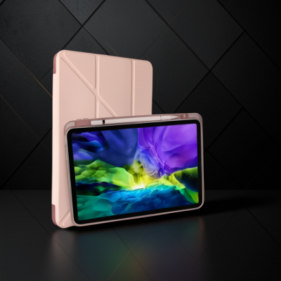 Apple İpad Pro 11 (2021) Kılıf Kalemlikli Hugo Tablet Kılıfı - Rose Gold