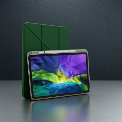 Apple İpad Pro 11 (2024) Kılıf Kalemlikli Mars Tablet Kılıfı - Açık Yeşil