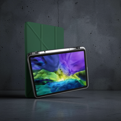 Apple İpad Pro 11 (2024) Kılıf Kalemlikli Mars Tablet Kılıfı - Koyu Yeşil