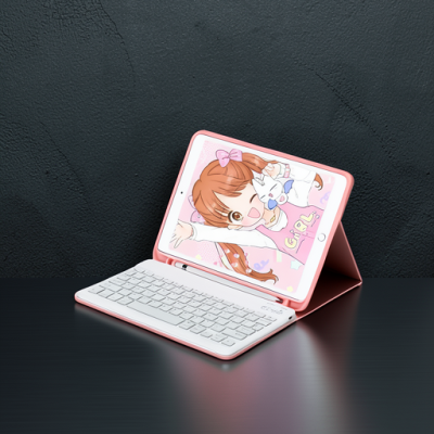 Apple İpad Pro 12.9 (2024) Kılıf Kc01 Smart Klavyeli Tablet Kılıfı - Pembe