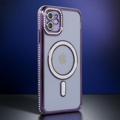 Apple İphone 11 Kılıf Joke Simli Magneticsafe Kılıf - Derin Mor