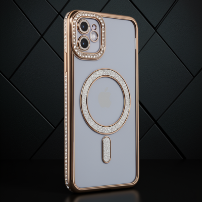 Apple İphone 11 Kılıf Joke Simli Magneticsafe Kılıf - Gold