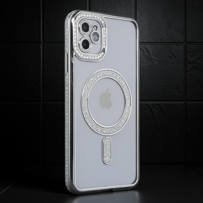 Apple İphone 11 Kılıf Joke Simli Magneticsafe Kılıf - Gümüş