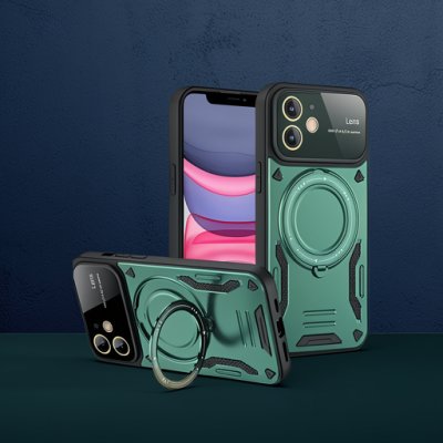 Apple İphone 11 Kılıf Joy Lens Standlı Kapak - Koyu Yeşil