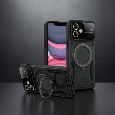 Apple İphone 11 Kılıf Joy Lens Standlı Kapak - Siyah