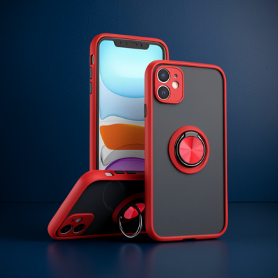 Apple İphone 11 Kılıf Montreal Yüzüklü Silikon Kapak - Kırmızı