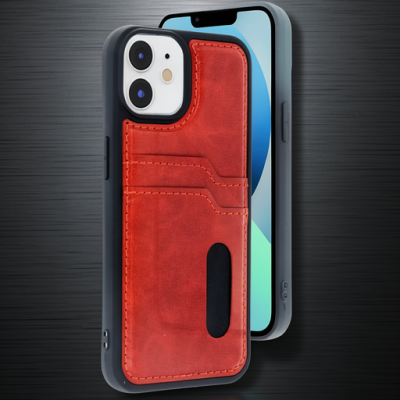 Apple İphone 11 Kılıf Sara Kartvizitli Deri Kılıf - Kırmızı