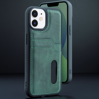 Apple İphone 11 Kılıf Sara Kartvizitli Deri Kılıf - Koyu Yeşil