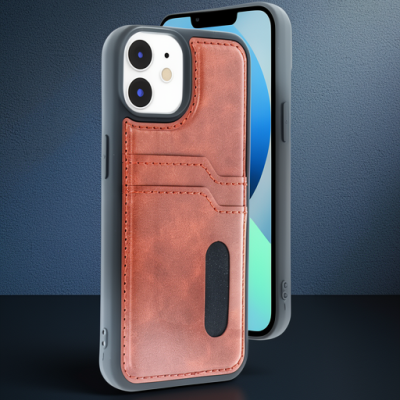 Apple İphone 11 Kılıf Sara Kartvizitli Deri Kılıf - Taba