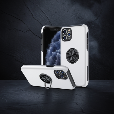 Apple İphone 11 Pro Max Kılıf Elit Yüzüklü Kapak - Gümüş