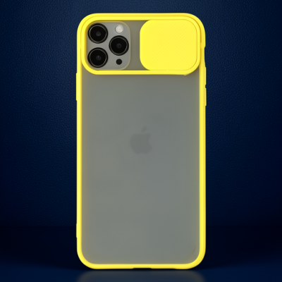 Apple İphone 11 Pro Max Kılıf Palm Buzlu Kamera Sürgülü Silikon - Sarı