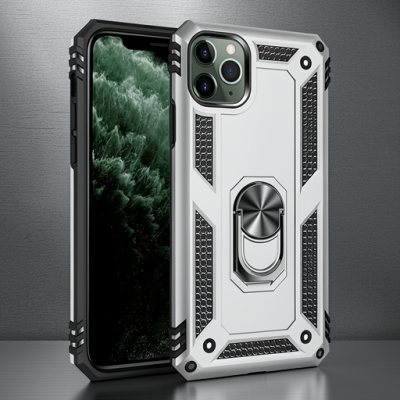 Apple İphone 11 Pro Max Kılıf Sofya Yüzüklü Silikon Kapak - Gümüş