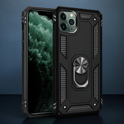 Apple İphone 11 Pro Max Kılıf Sofya Yüzüklü Silikon Kapak - Siyah