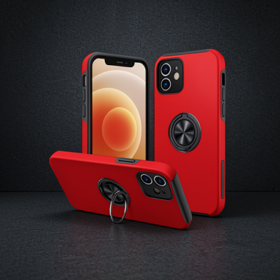 Apple İphone 12 Kılıf Elit Yüzüklü Kapak - Kırmızı