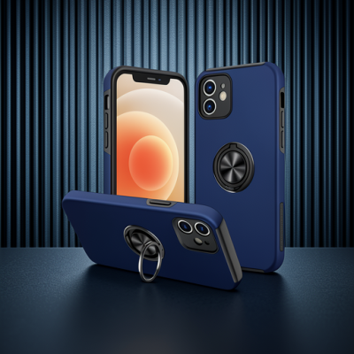 Apple İphone 12 Kılıf Elit Yüzüklü Kapak - Lacivert