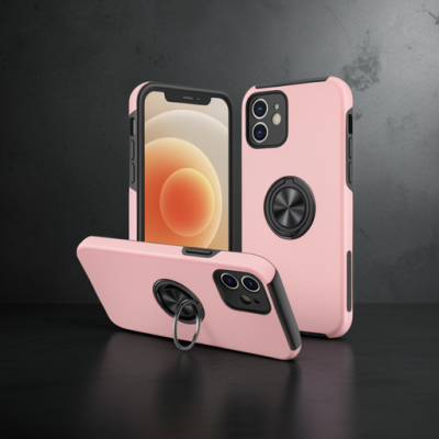 Apple İphone 12 Kılıf Elit Yüzüklü Kapak - Pembe
