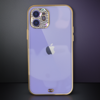 Apple İphone 12 Kılıf Liva Taşlı Silikon - Mor