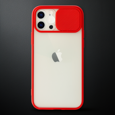 Apple İphone 12 Kılıf Palm Buzlu Kamera Sürgülü Silikon - Kırmızı