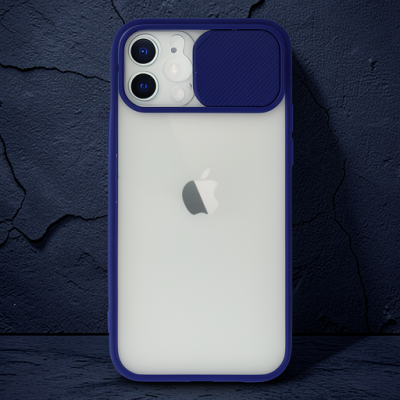 Apple İphone 12 Kılıf Palm Buzlu Kamera Sürgülü Silikon - Lacivert