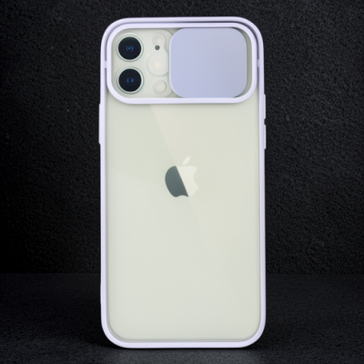 Apple İphone 12 Kılıf Palm Buzlu Kamera Sürgülü Silikon - Lila