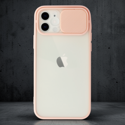 Apple İphone 12 Kılıf Palm Buzlu Kamera Sürgülü Silikon - Pembe