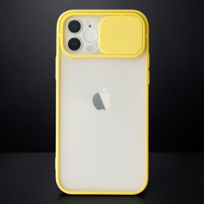 Apple İphone 12 Kılıf Palm Buzlu Kamera Sürgülü Silikon - Sarı