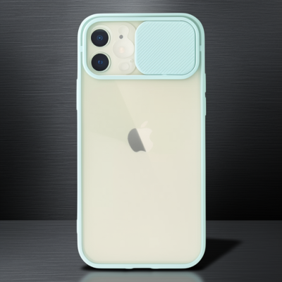 Apple İphone 12 Kılıf Palm Buzlu Kamera Sürgülü Silikon - Turkuaz