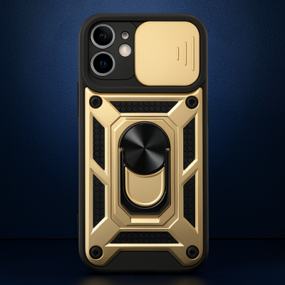 Apple İphone 12 Kılıf Pars Lens Yüzüklü Silikon - Gold