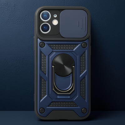 Apple İphone 12 Kılıf Pars Lens Yüzüklü Silikon - Lacivert