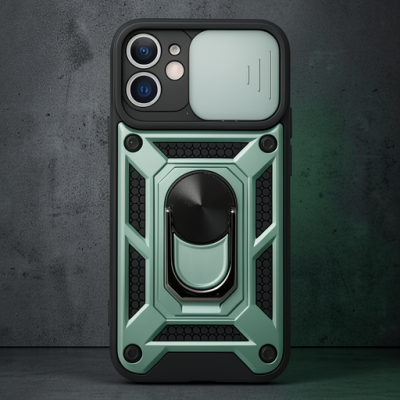 Apple İphone 12 Kılıf Pars Lens Yüzüklü Silikon - Yeşil
