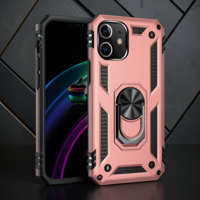 Apple İphone 12 Kılıf Sofya Yüzüklü Silikon Kapak - Rose