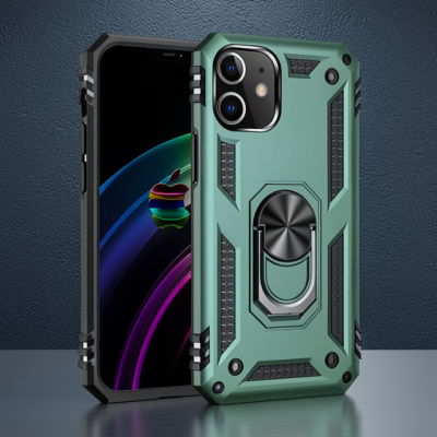 Apple İphone 12 Kılıf Sofya Yüzüklü Silikon Kapak - Yeşil