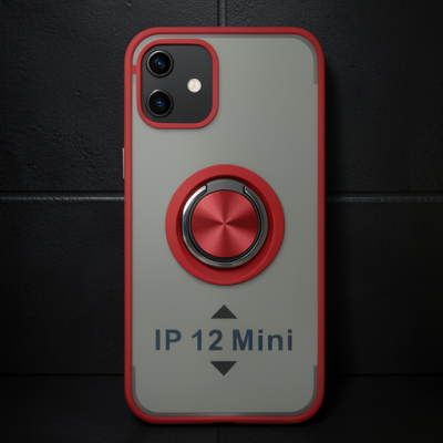 Apple İphone 12 Mini Kılıf Montreal Yüzüklü Silikon Kapak - Kırmızı