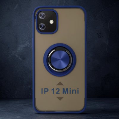 Apple İphone 12 Mini Kılıf Montreal Yüzüklü Silikon Kapak - Lacivert