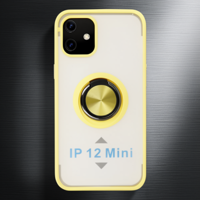 Apple İphone 12 Mini Kılıf Montreal Yüzüklü Silikon Kapak - Sarı