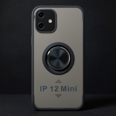 Apple İphone 12 Mini Kılıf Montreal Yüzüklü Silikon Kapak - Siyah