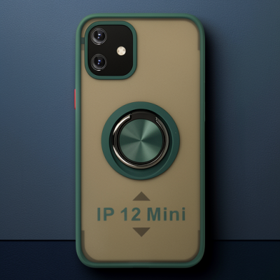 Apple İphone 12 Mini Kılıf Montreal Yüzüklü Silikon Kapak - Yeşil
