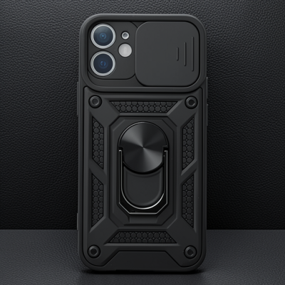 Apple İphone 12 Mini Kılıf Pars Lens Yüzüklü Silikon - Siyah