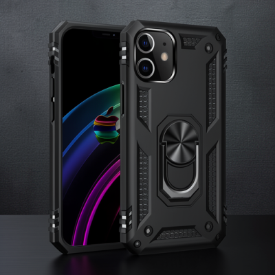 Apple İphone 12 Mini Kılıf Sofya Yüzüklü Silikon Kapak - Siyah